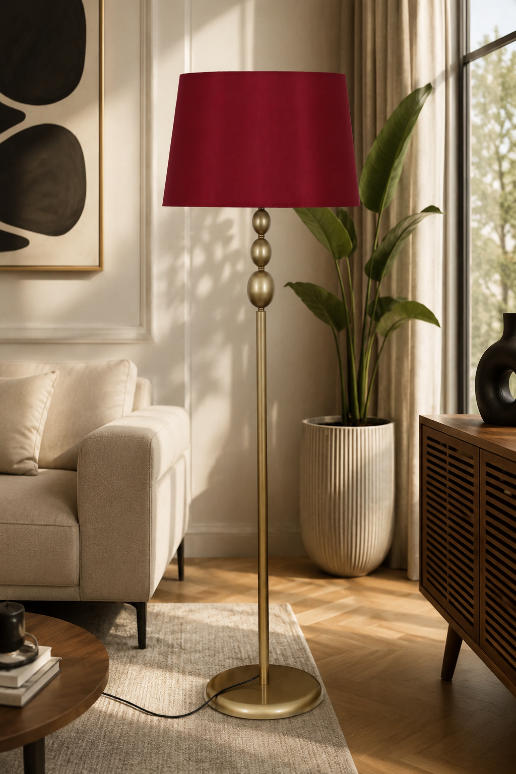 Asel Eskitme Metal Ayaklı Lambader Bordo Kumaş Şapka Modern Salon Yatak Odası Köşe Aydınlatma