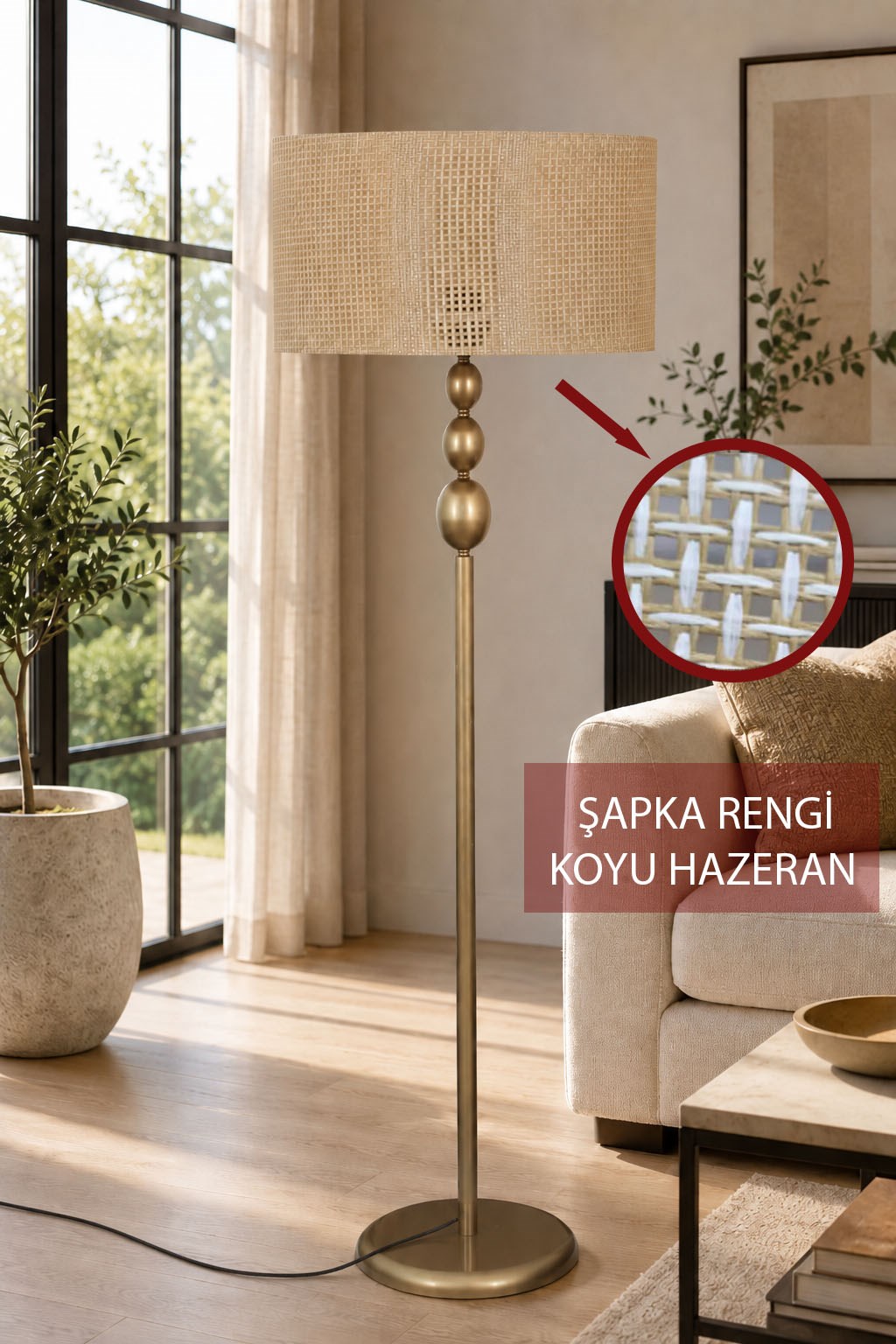 Asel Eskitme Metal Ayaklı Lambader Koyu Ton Kumaş Şapka Modern Salon Yatak Odası Köşe Aydınlatma
