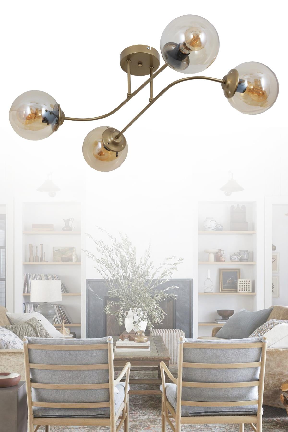 Capri 4 Lü Eskitme Avize Bal Camlı Dekoratif Tasarım Yatak Odası Mutfak Salon Avize