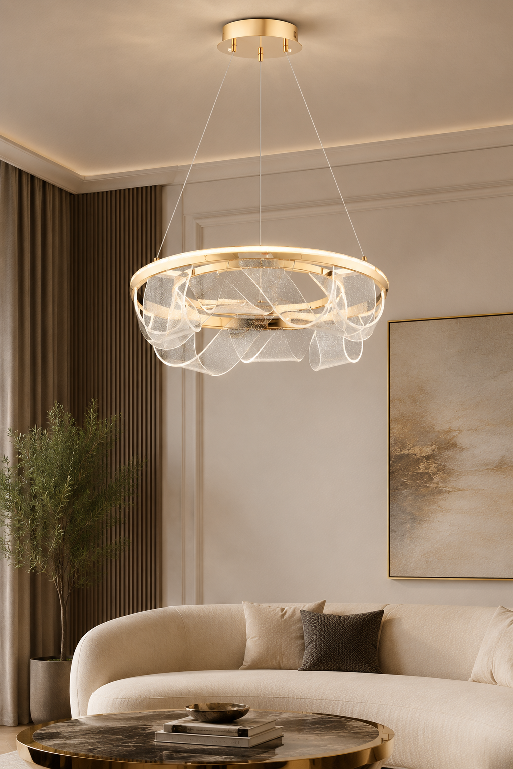 Cordoba Gold Sarkıt Led Avize Modern Luxury Salon Yatak Odası Avize