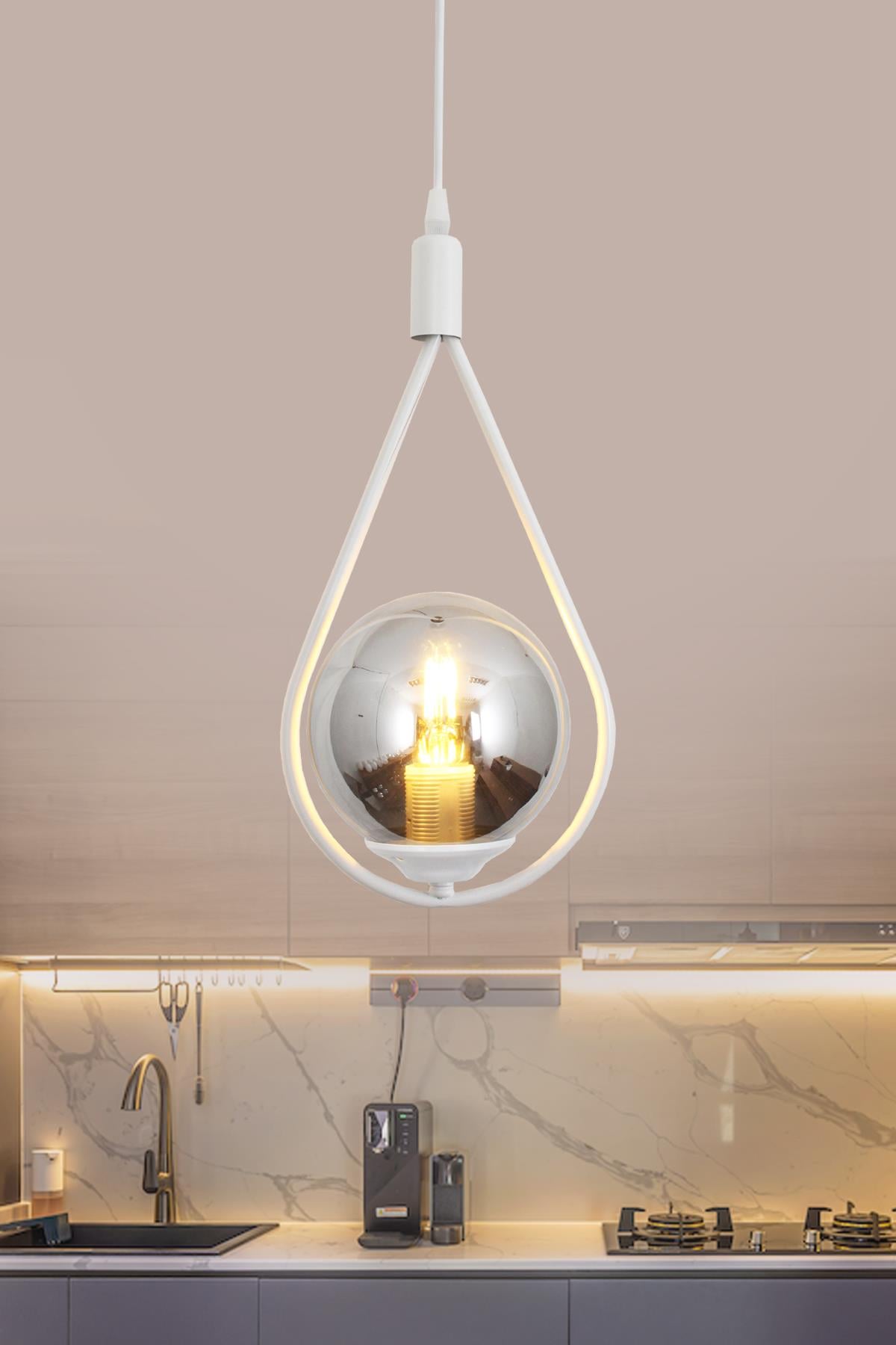 Damla Tekli Beyaz Sarkıt Avize Füme Camlı Yatak Odası Salon Mutfak Hol Avize