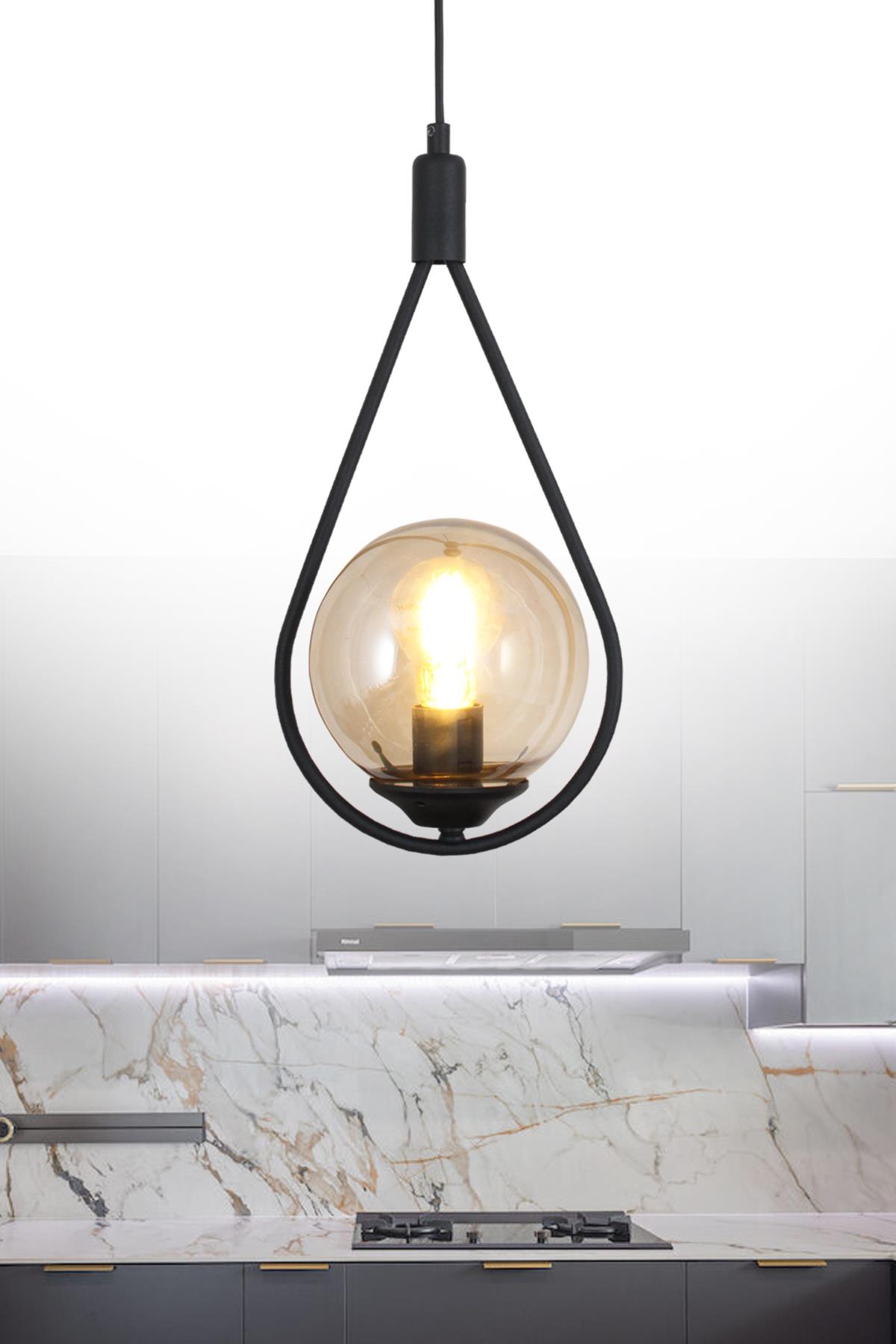 Damla Tekli Siyah Sarkıt Avize Bal Camlı Yatak Odası Salon Mutfak Hol Avize