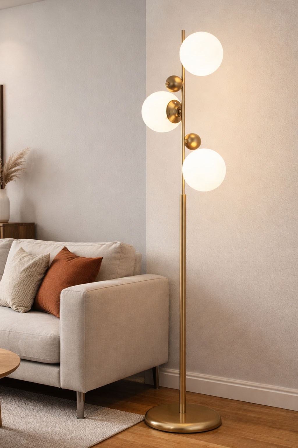 Elora Eskitme Toplu Metal Ayaklı Lambader Beyaz Camlı Modern , Oturma Odası ,Yatak Odası , Salon Lambader