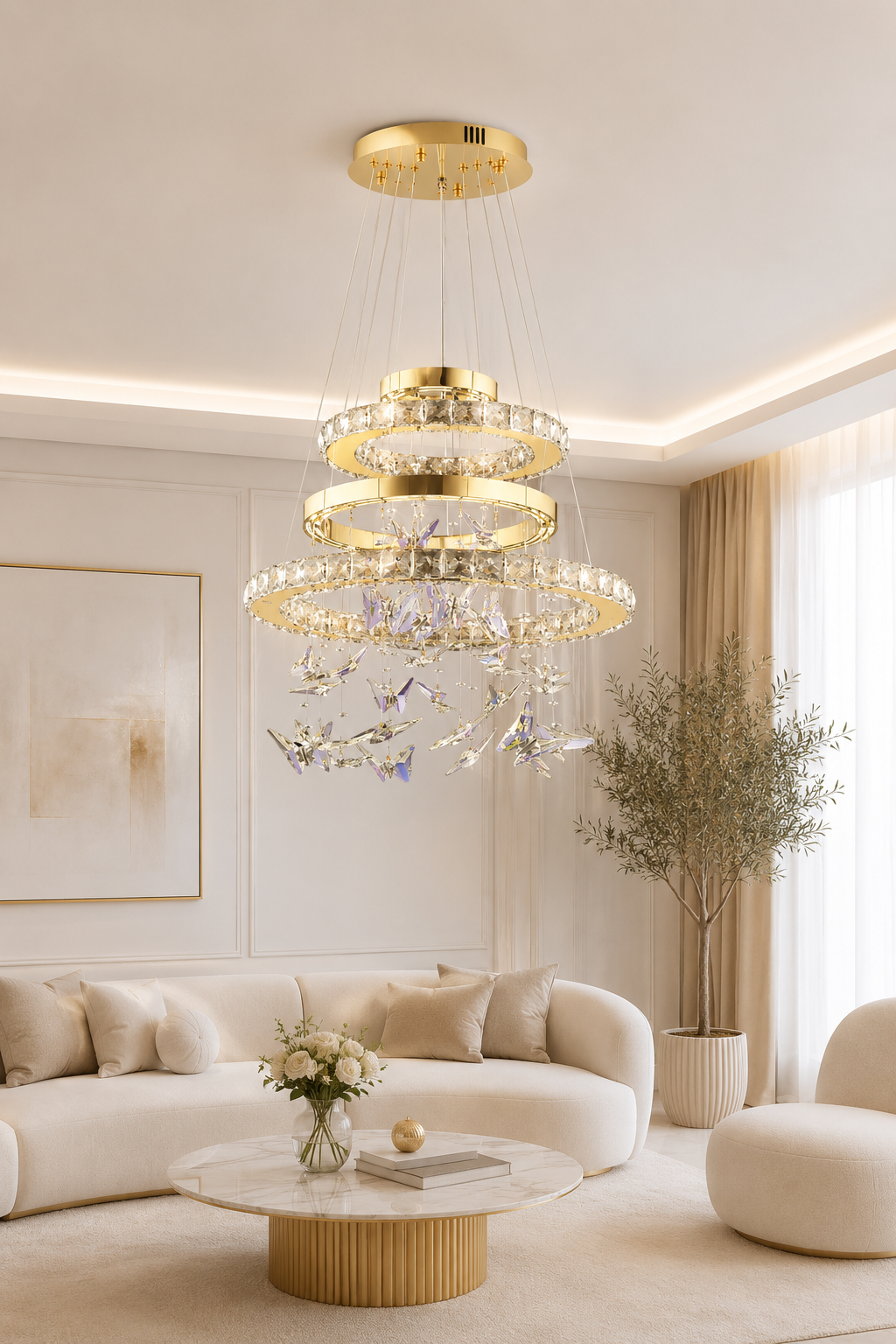 Elvira Kelebek Gold Sarkıt Led Avize Modern Luxury Salon Yatak Odası Avize