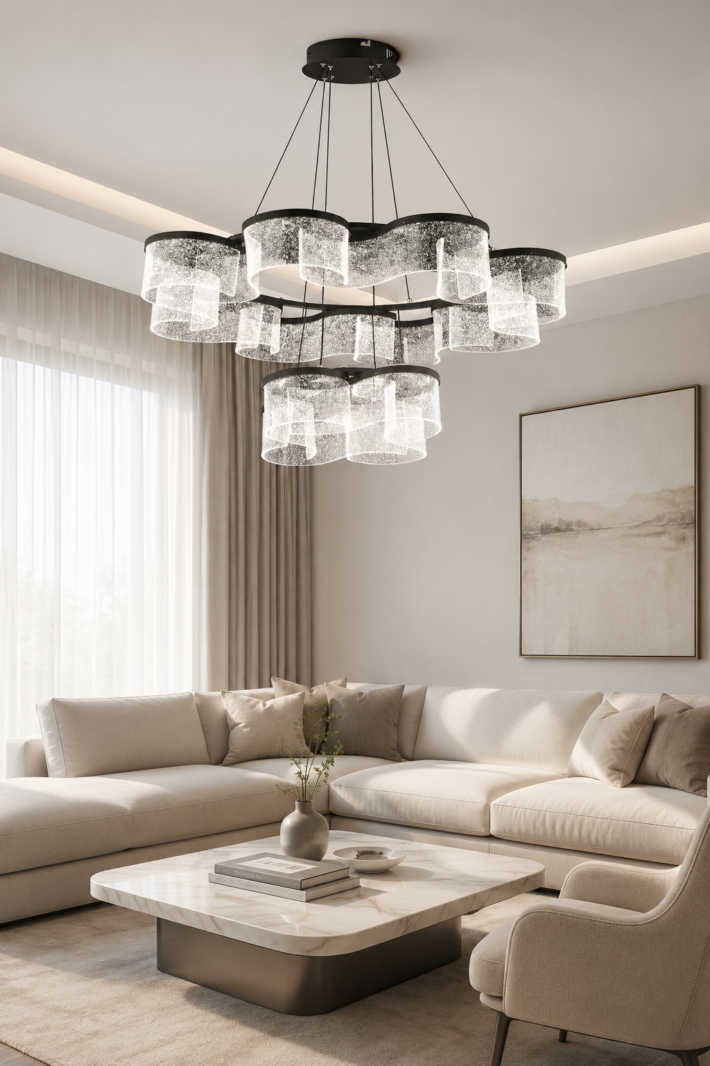 Estrella Siyah Sarkıt Led 2 Katlı Avize Modern Luxury Salon Yatak Odası Avize