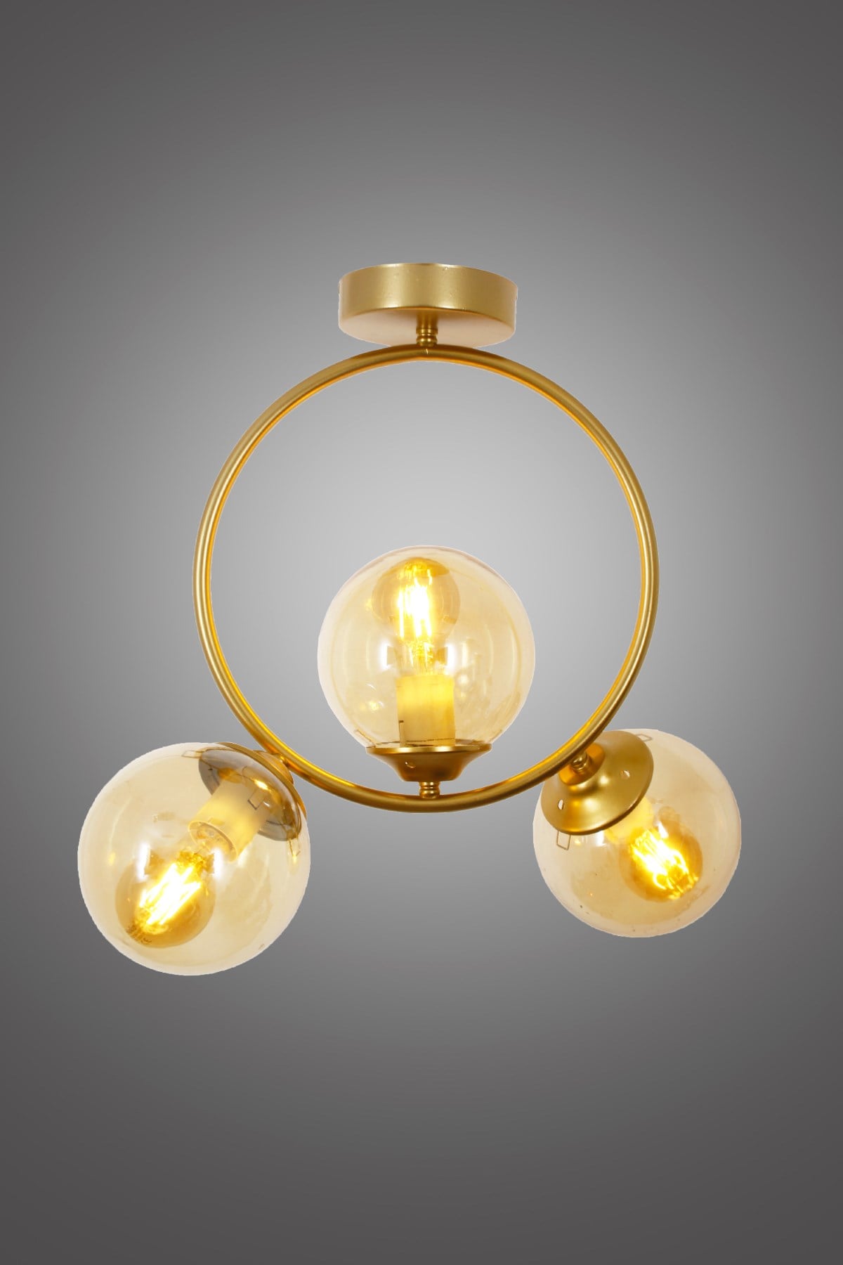 Evren 3 Lü Gold Plafonyer Avize-Bal Camlı