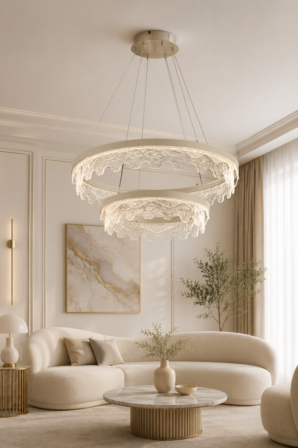 Florencia Krom 2 Katlı Sarkıt Led Avize Modern Luxury Salon Yatak Odası Avize
