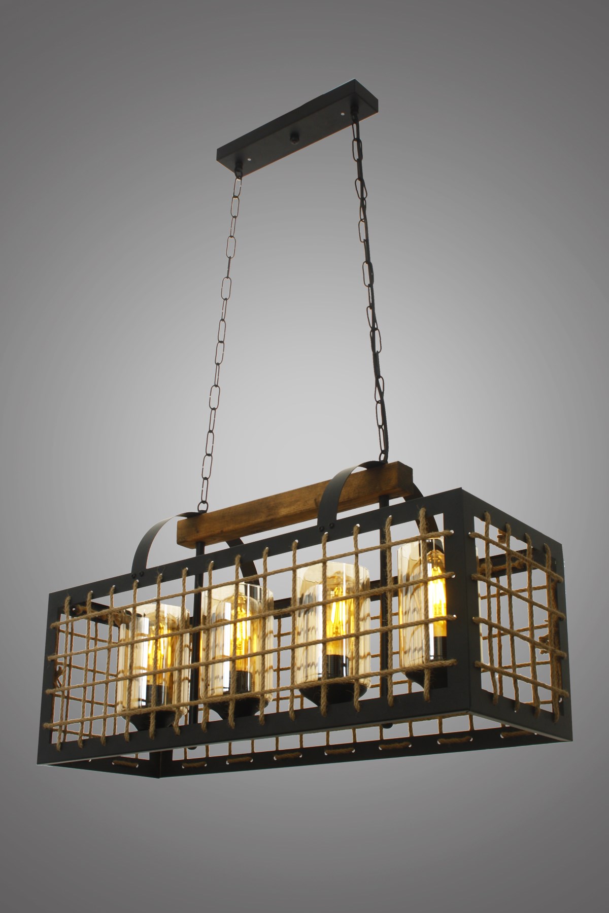 Hitit 4 lü Siyah  Camlı Avize 