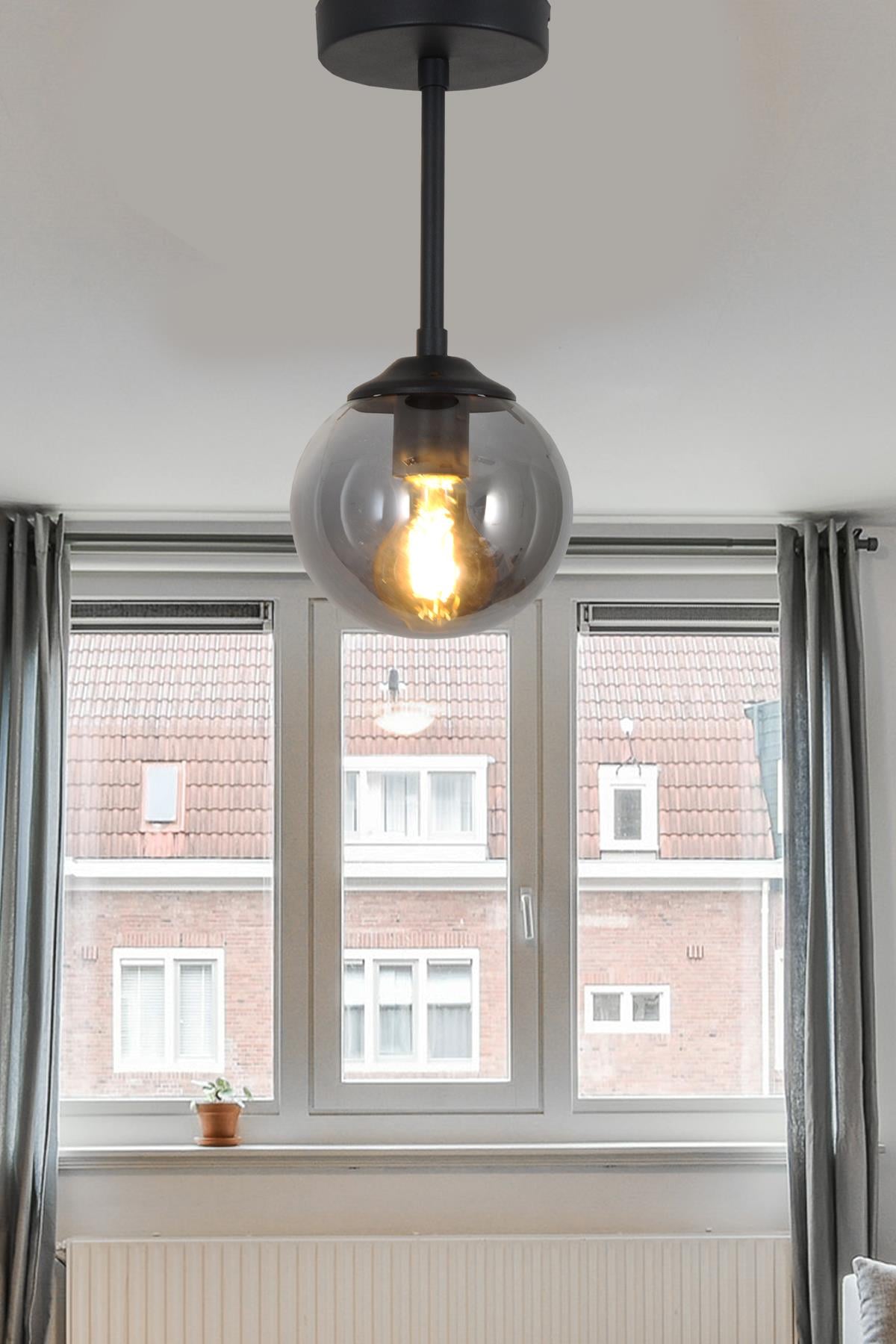 Lorin Tekli Siyah Mutfak Kolidor Gİriş Avize Füme Camlı