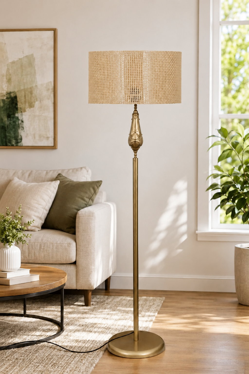 Lotus Eskitme Metal Ayaklı Lambader Koyu Ton Hazeran Kumaş Şapka Modern Salon Yatak Odası Köşe Aydınlatma