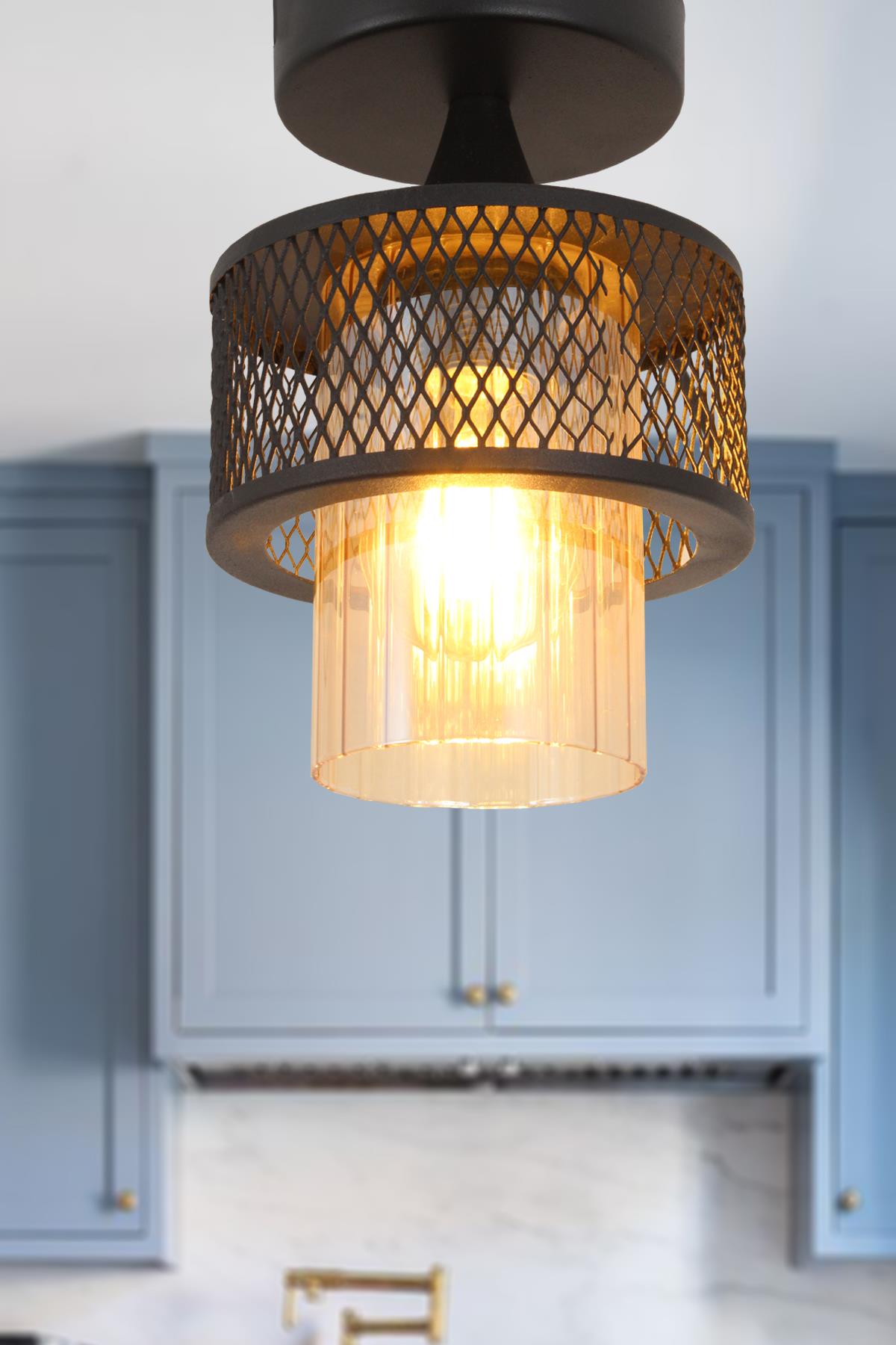 Mario Tekli Siyah Avize Boru Cam  Dekoratif Tasarım Modern Yatak Odası Salon Hol Mutfak Avize