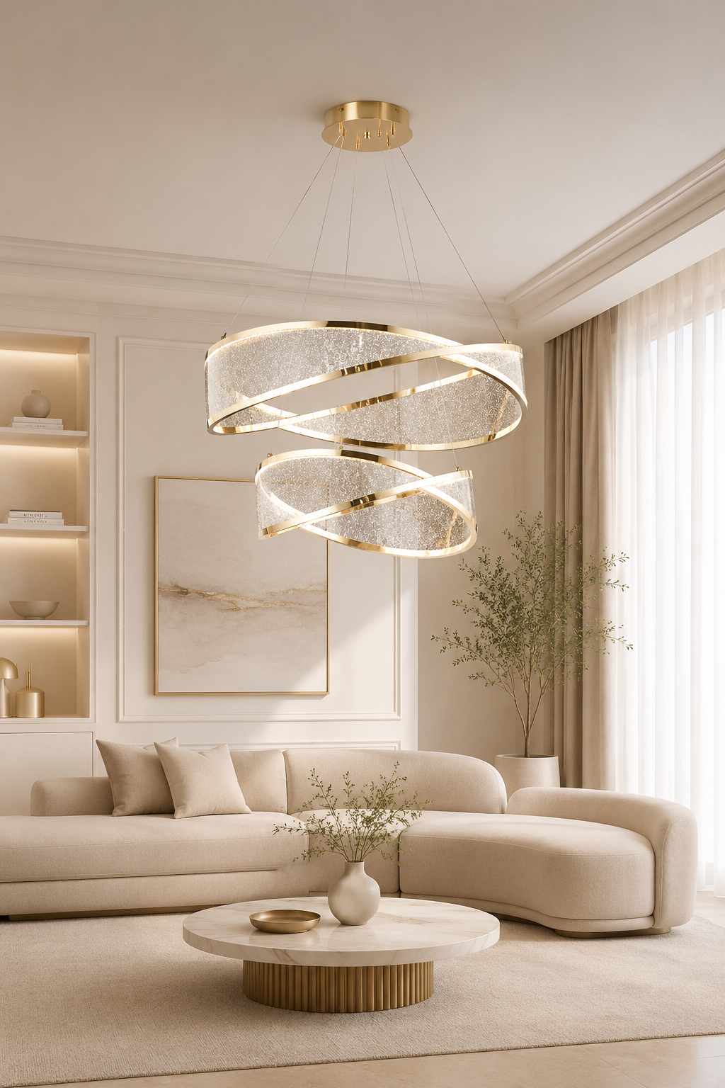 Marisol Gold Sarkıt Led 2 Katlı Avize Modern Luxury Salon Yatak Odası Avize