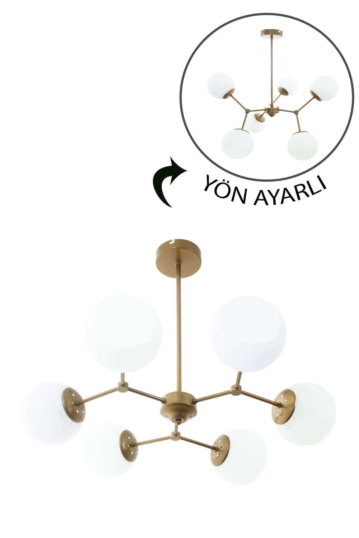 Meyo 6 Lı Eskitme Plafonyer Avize-Beyaz Camlı
