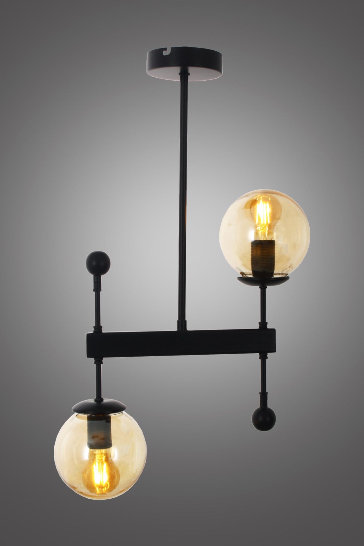 Mirza 2 Li Siyah Plafonyer Avize-Gold Camlı