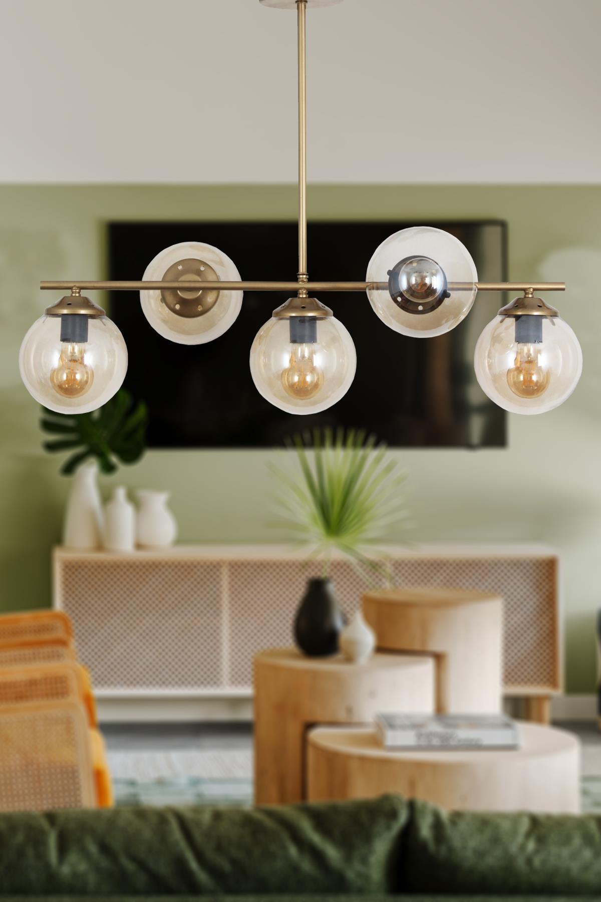 Modena 5 Li Eskitme Avize-Bal Camlı Dekoratif Tasarım Yatak Odası Mutfak Salon Avize