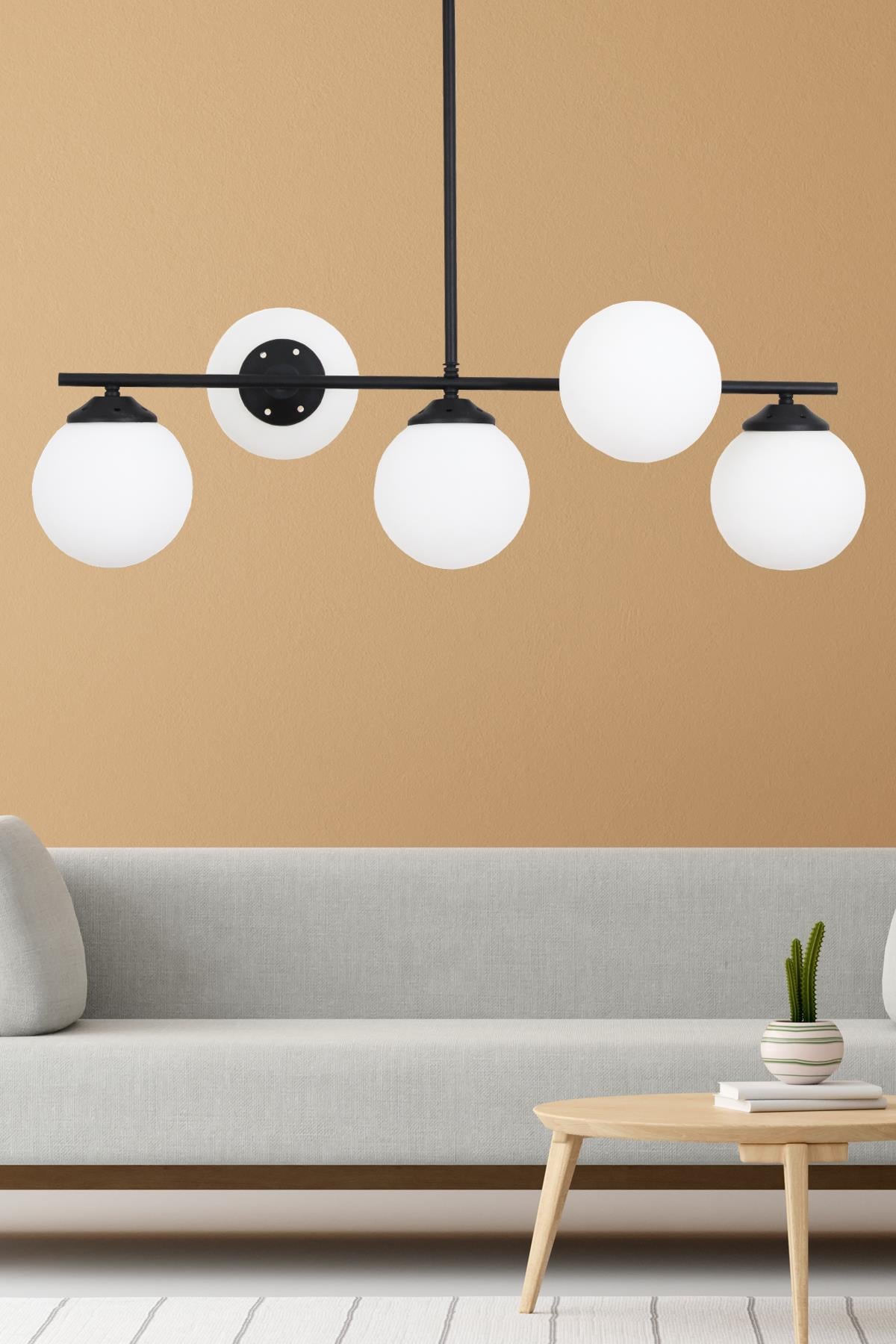 Modena 5 Li Siyah Avize-Beyaz Camlı Dekoratif Tasarım Yatak Odası Mutfak Salon Avize