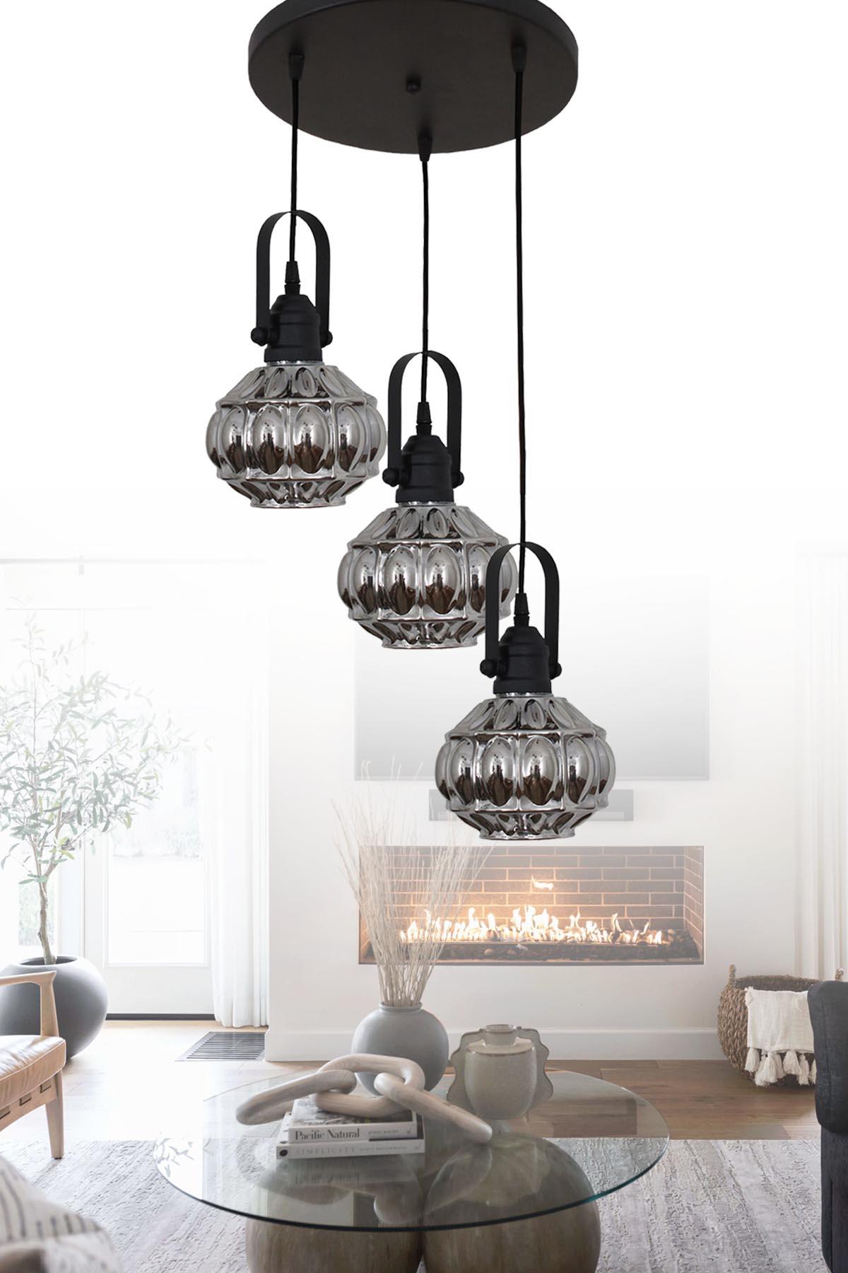 Narin 3 Lü Siyah Tepsili Sarkıt Avize Yatak Odası Mutfak Salon Avize