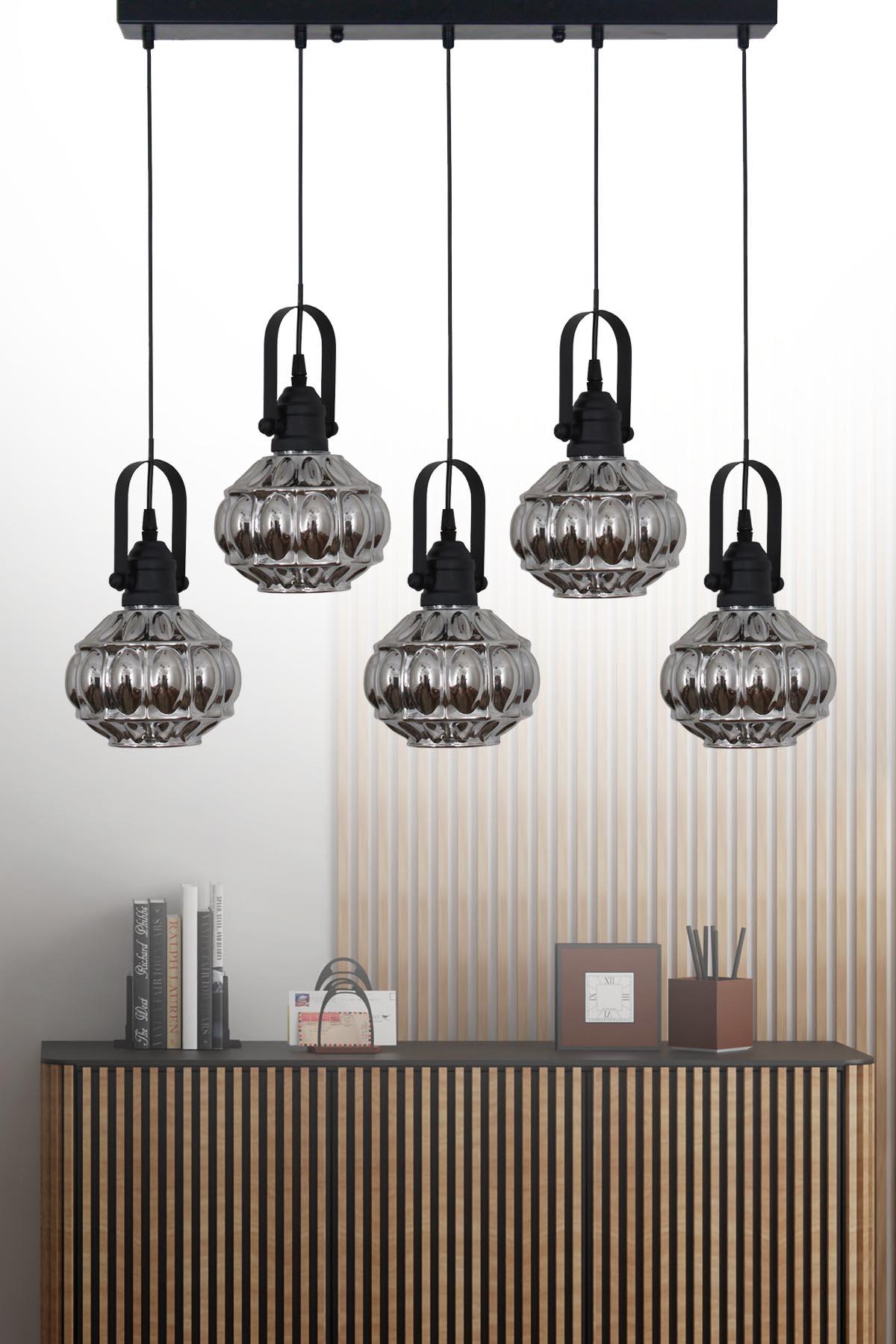 Narin 5 Li Siyah Kutulu Sarkıt Avize Yatak Odası Mutfak Salon Avize