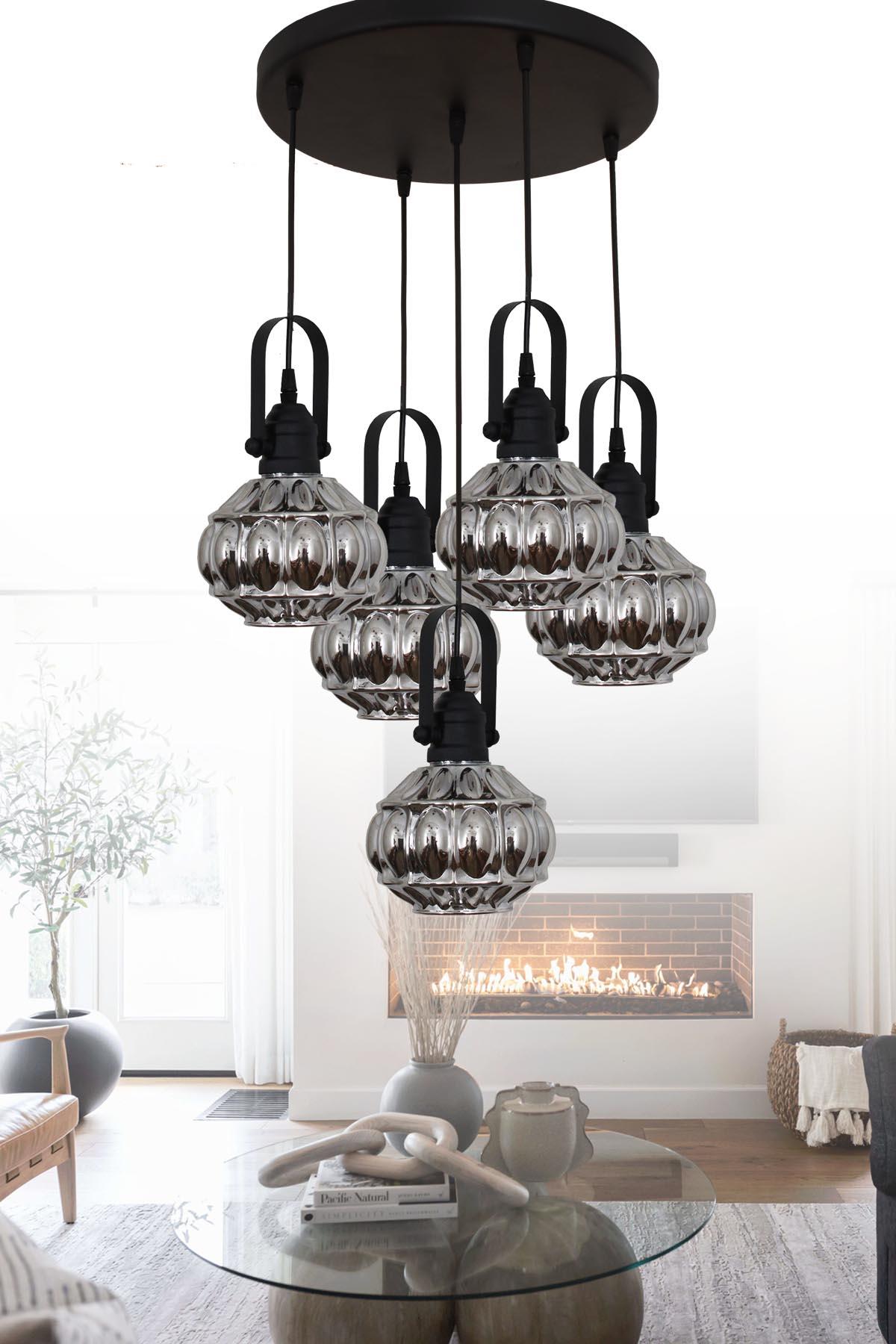 Narin 5 Li Siyah Tepsili Sarkıt Avize Yatak Odası Mutfak Salon Avize