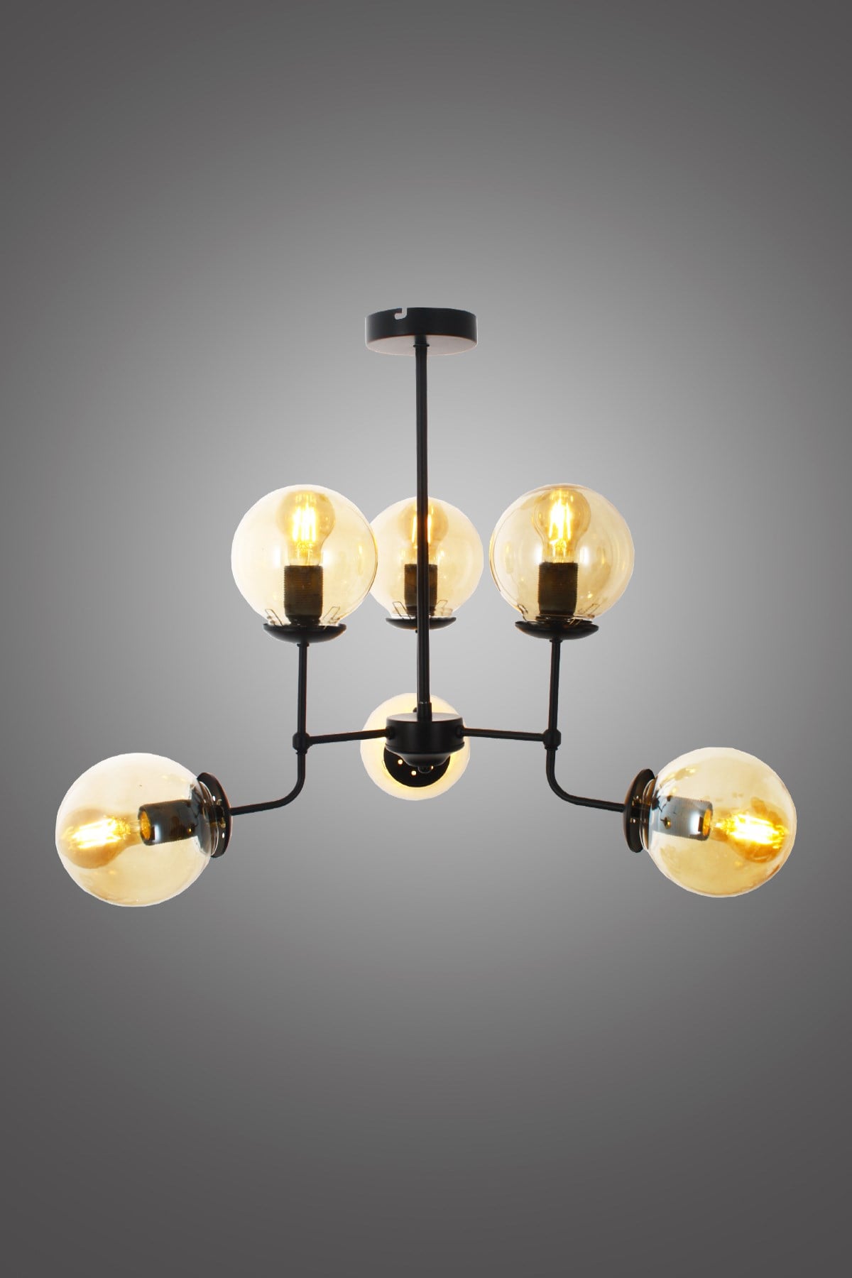 Rachel 6 Lı Siyah Plafonyer Avize-Bal Camlı