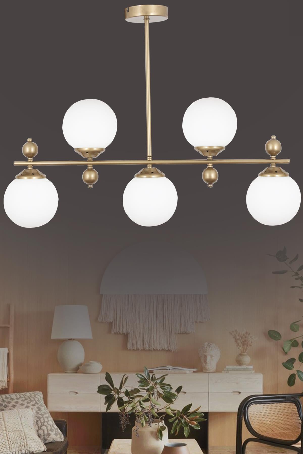 Serra 5 li Eskitme Avize Beyaz Camlı Modern Mutfak Yemek Masası Üstü Yatak odası Salon Avize