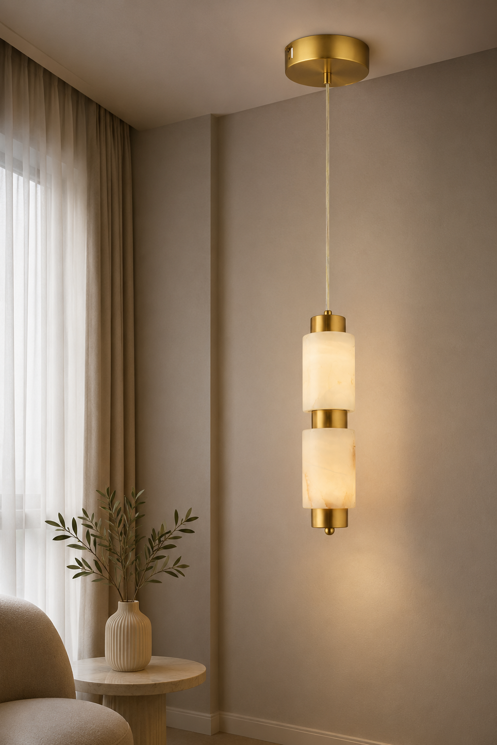Sevilla Tekli Premium Mermer Camlı Gold Sarkıt Led Avize Modern Luxury Koridor Hol Avizesi 