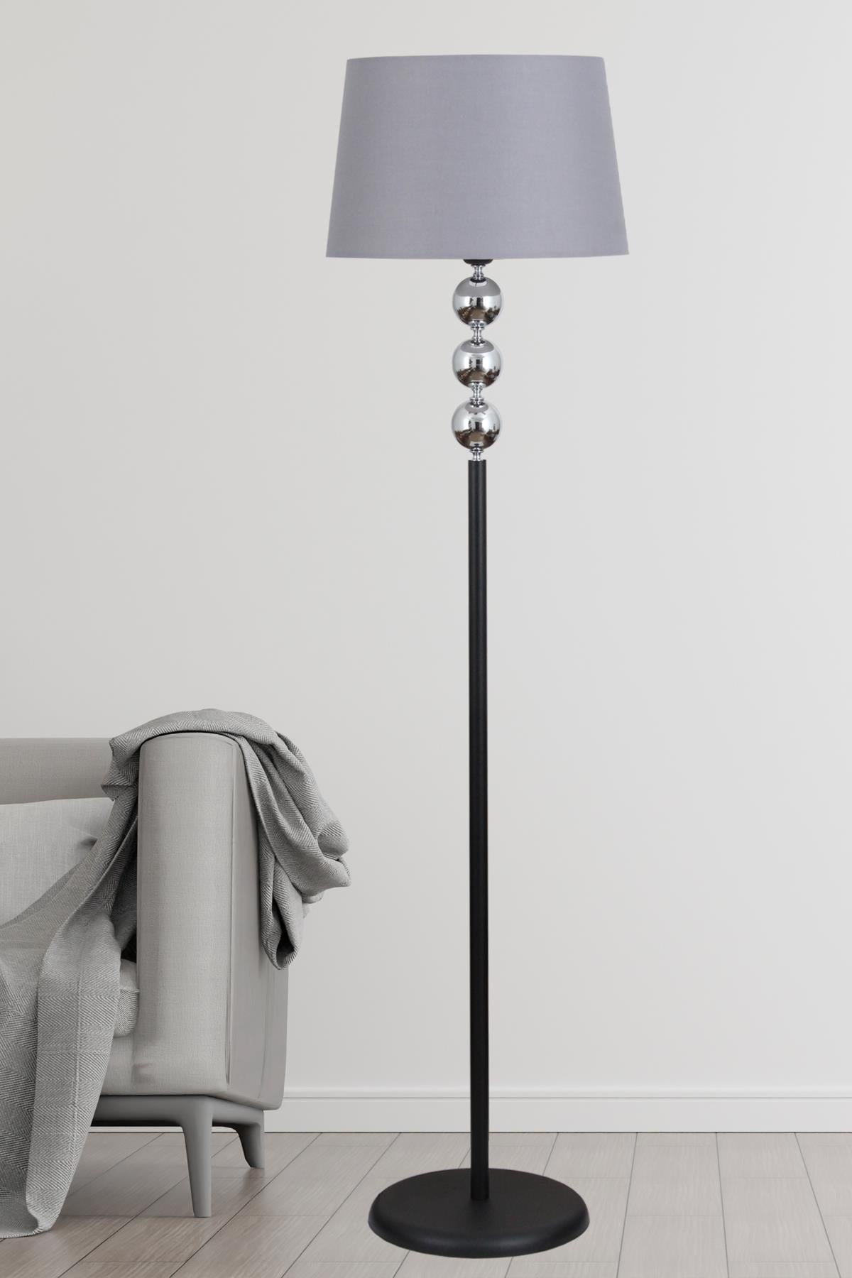 Silva Siyah Krom Metal Lambader Gri Konik Şapka Modern , Yatak Odası, Salon Lambader