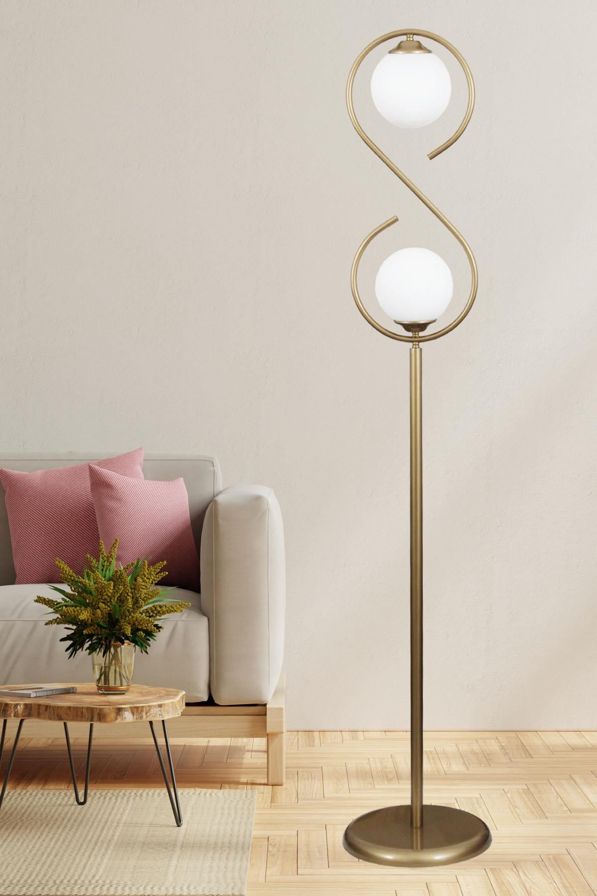 Sonsuz 2 Li Eskitme Lambader beyaz Camlı Modern , Oturma Odası ,Yatak Odası , Salon Lambader