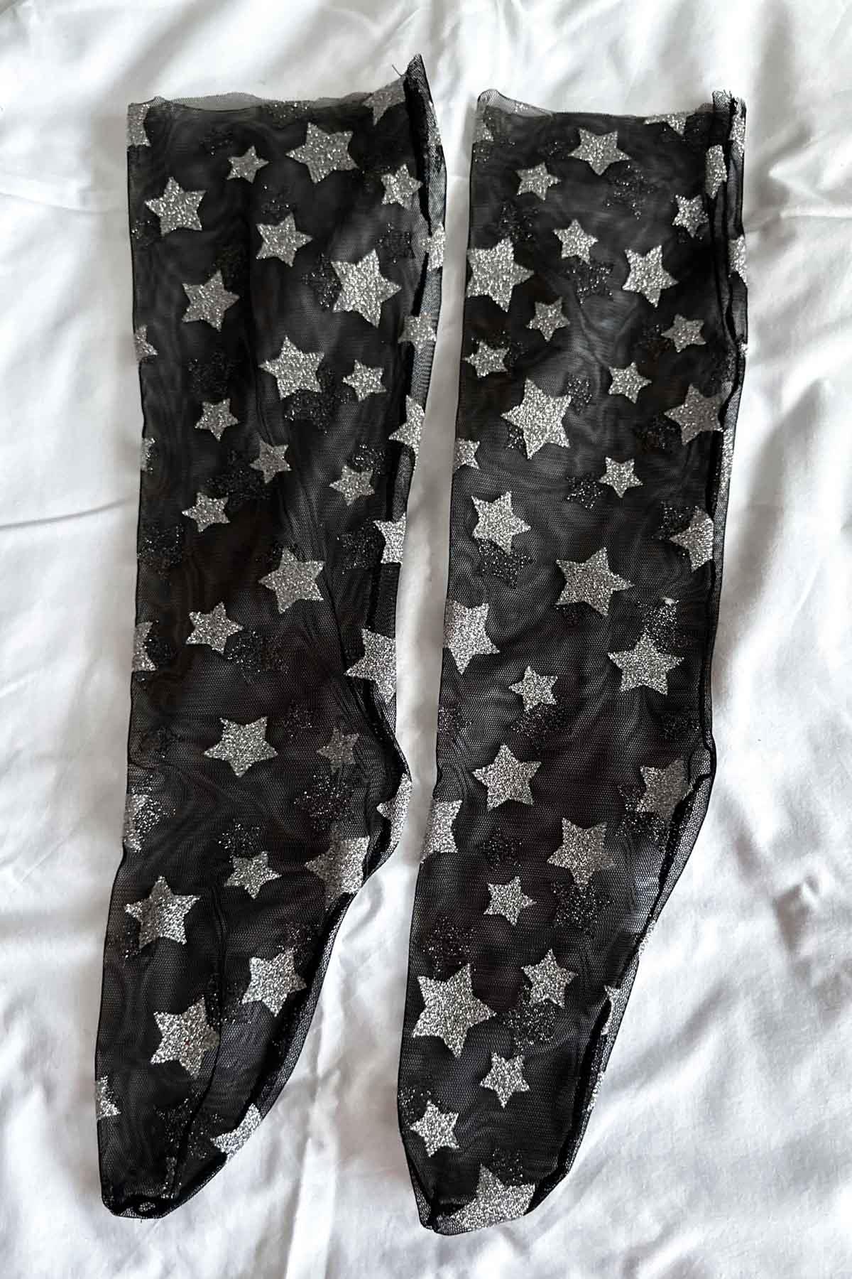 Lady Siyah Gümüş Yıldızlı Çorap