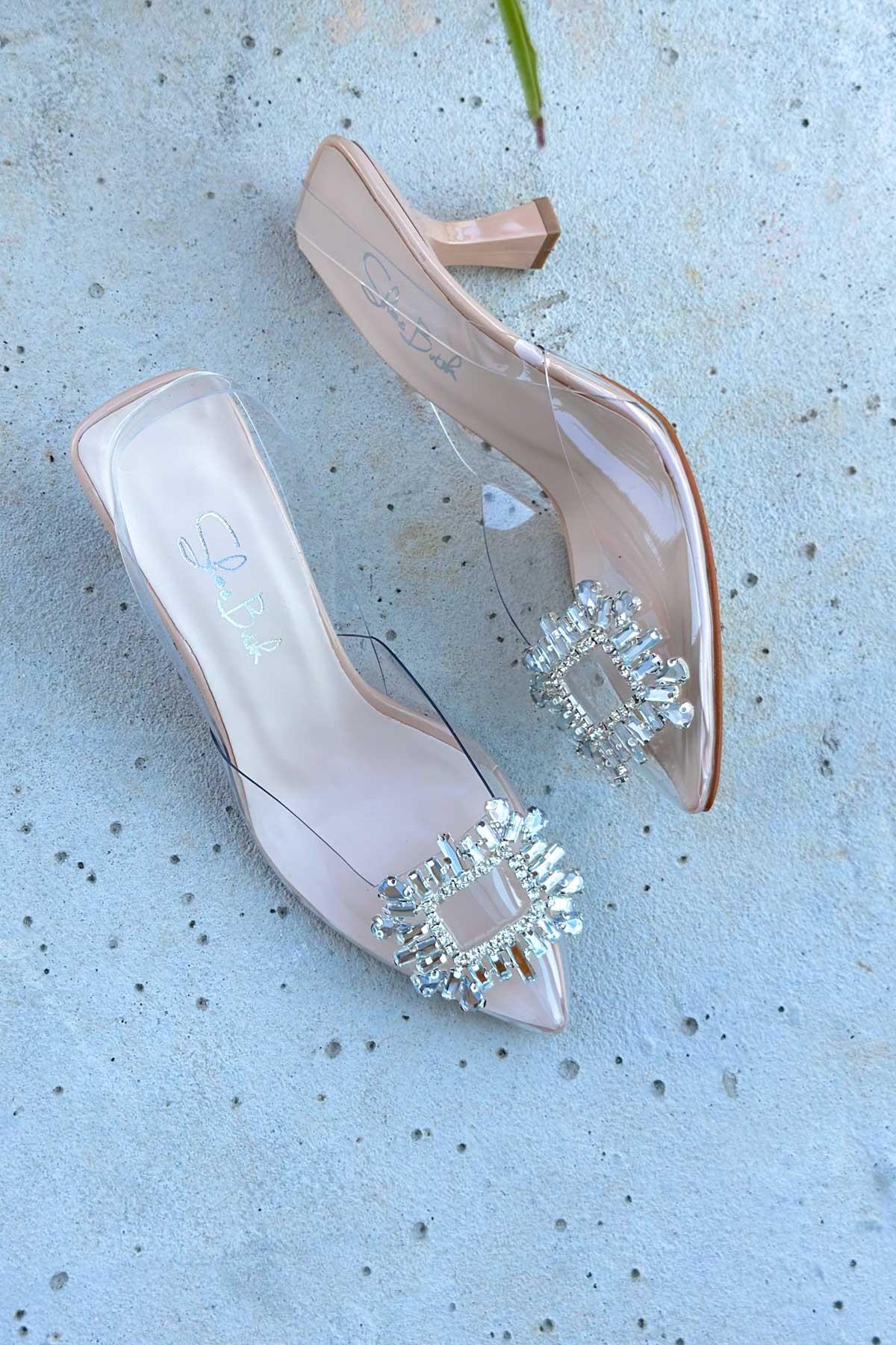 Quiero Şeffaf Taşlı Açık Stiletto
