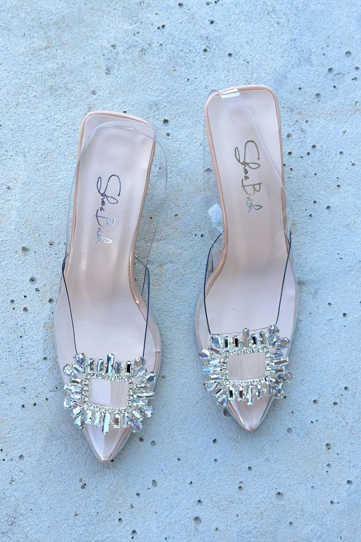 Quiero Şeffaf Taşlı Açık Stiletto