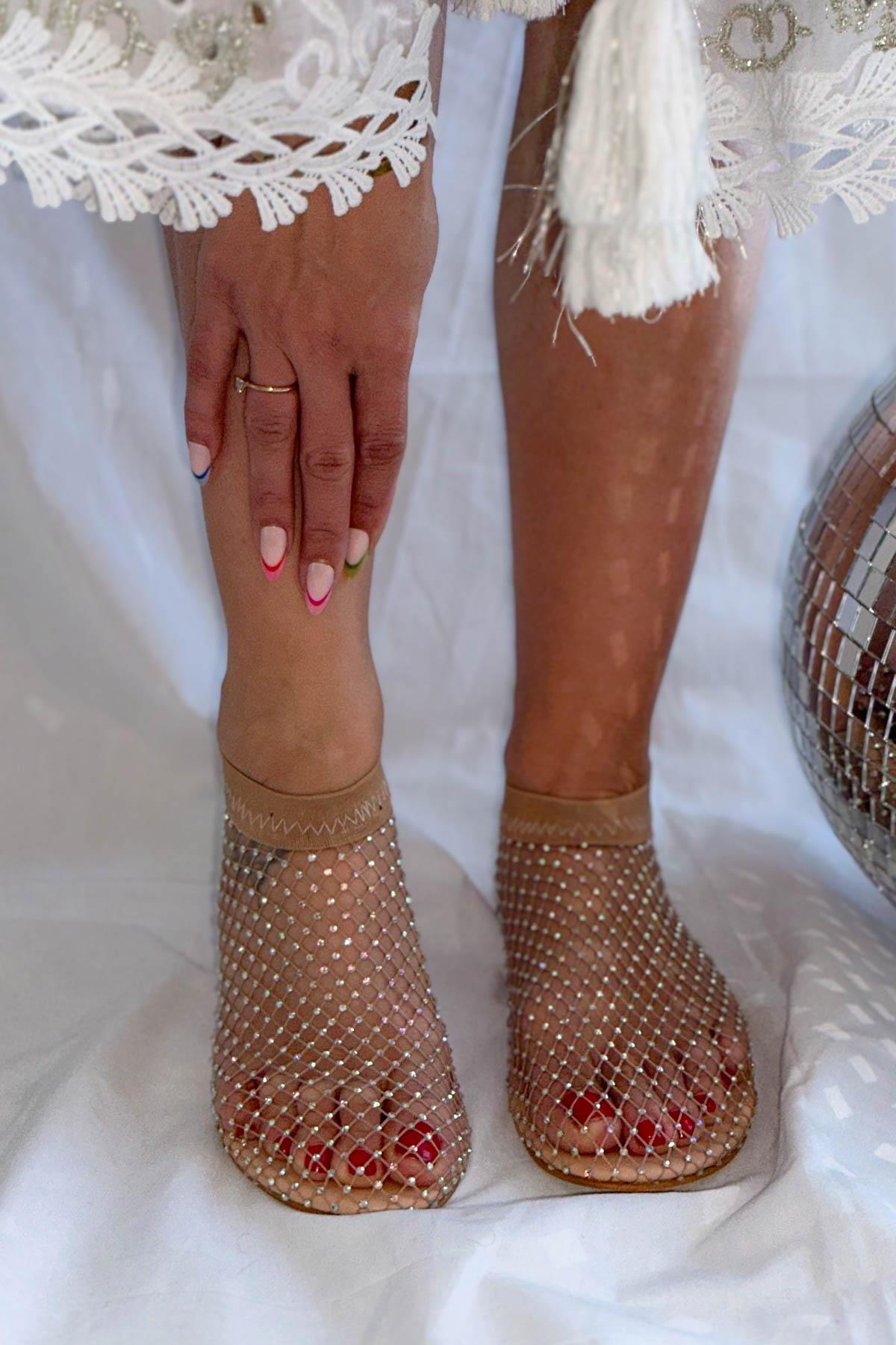 Space Bej File Taşlı Babet