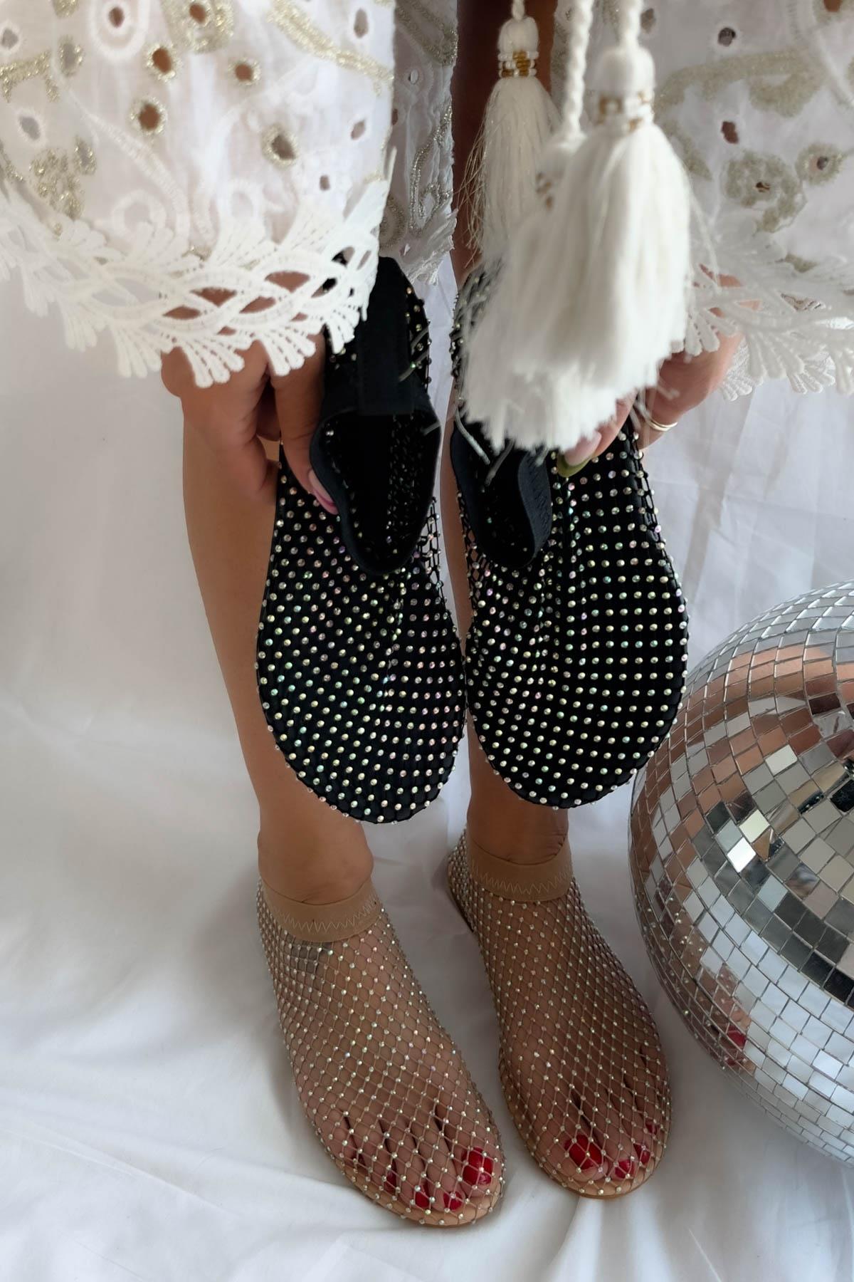 Space Bej File Taşlı Babet