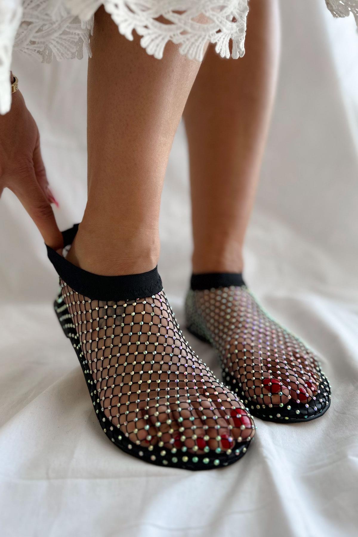 Space Siyah File Taşlı Babet