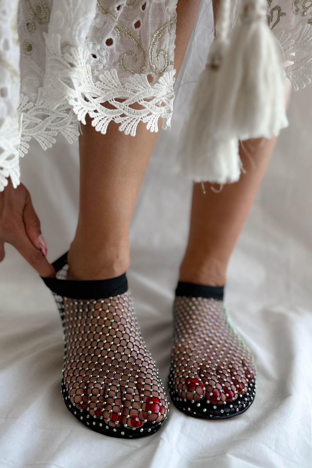 Space Siyah File Taşlı Babet