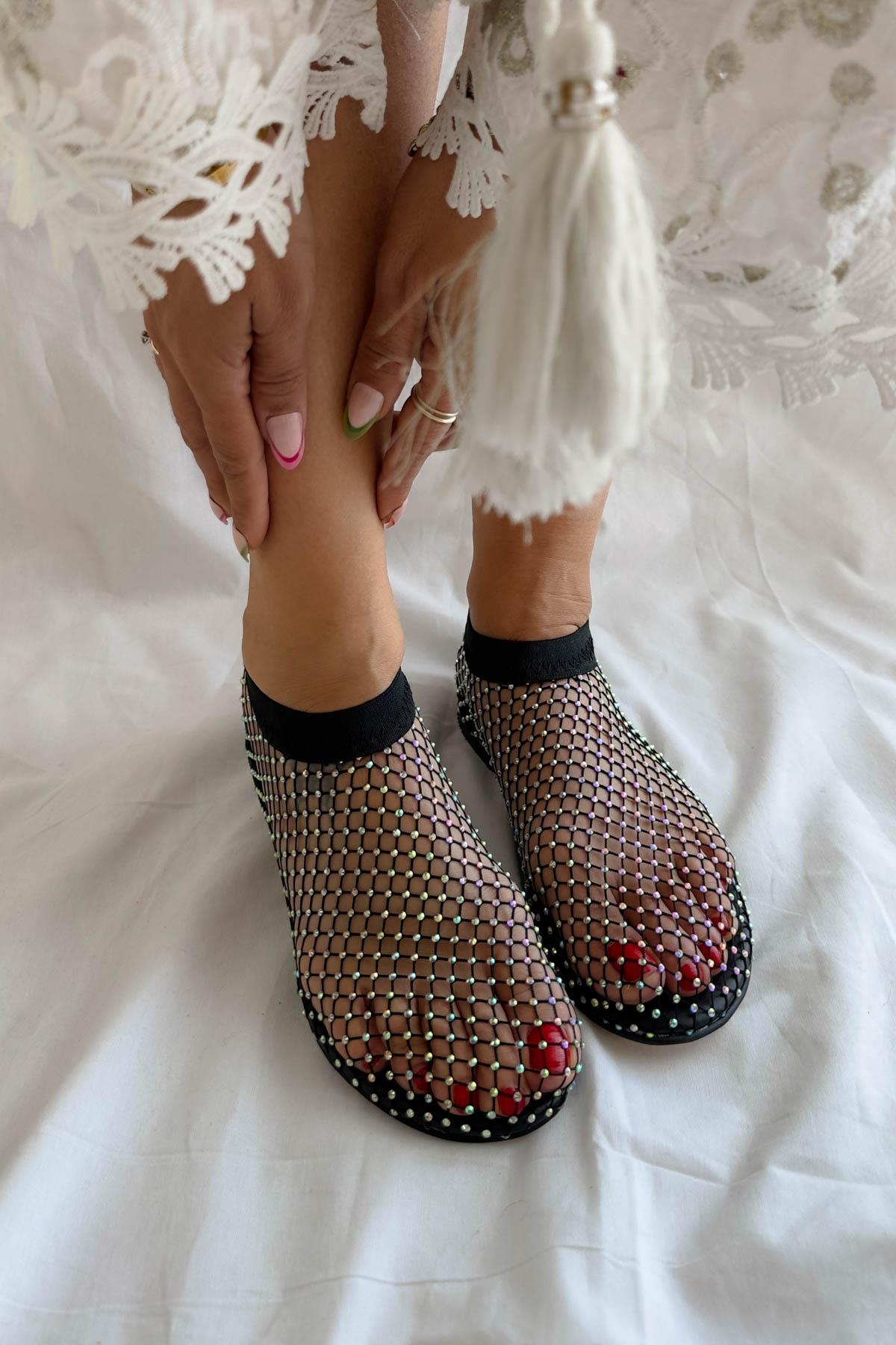 Space Siyah File Taşlı Babet