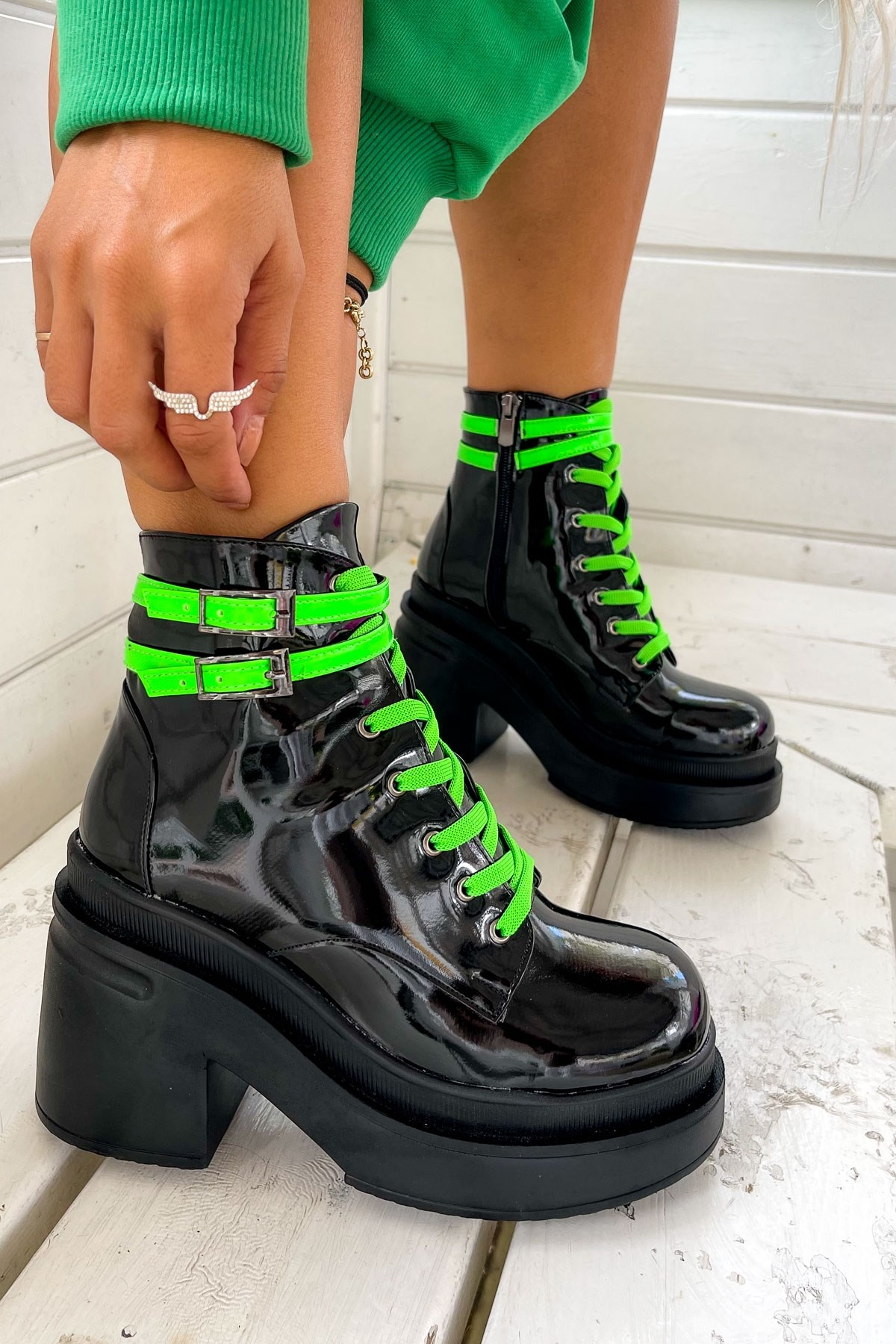 Spicy Neon Green Lace Up Boots
