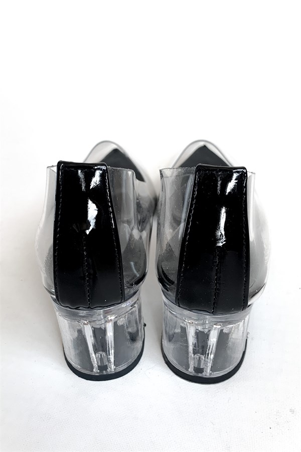 Cristal All Day Black Patent Leather Transparent Chunky Heeled Stilettos (5 cm)