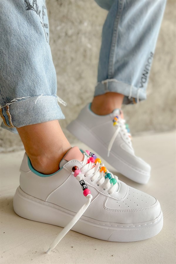 Elysium Beyaz Deri Boncuklu Sneakers