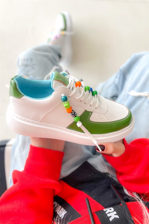 Elysium Haki Yeşil Deri Boncuklu Sneakers