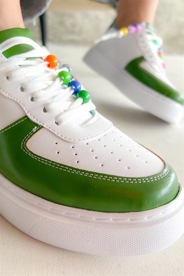 Elysium Haki Yeşil Deri Boncuklu Sneakers