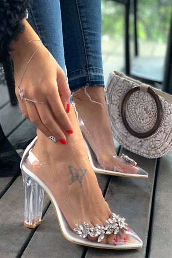 İcon Cristal (10 cm) Beyaz Şeffaf Kalın Topuk Stiletto