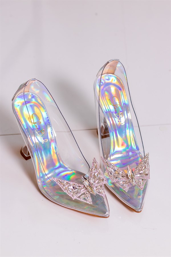 Mariposa Hologram Colored Patent Leather Transparent Stilettos With Butterfly Stony