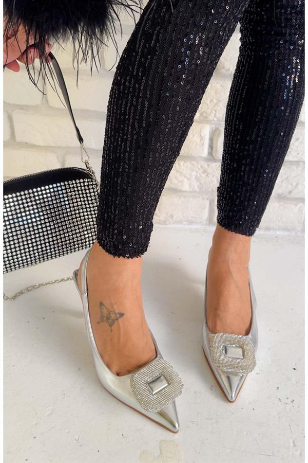 Mermaid Gümüş Açık Stiletto