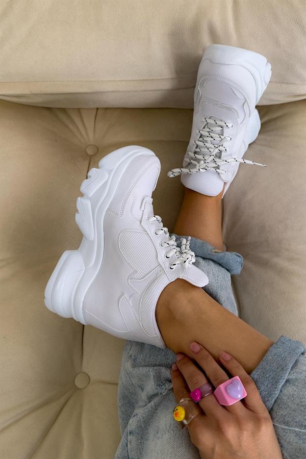 Perfect Beyaz Deri Gizli Dolgu Sneakers