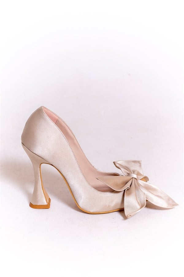 Ribbon Gold Satin Stilettos