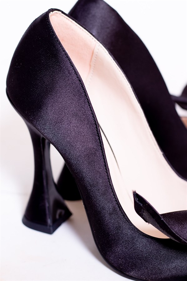 Ribbon Black Satin Stilettos