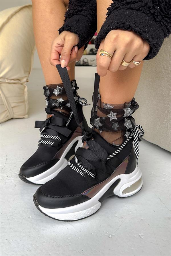 Toppy Siyah Deri Sneakers