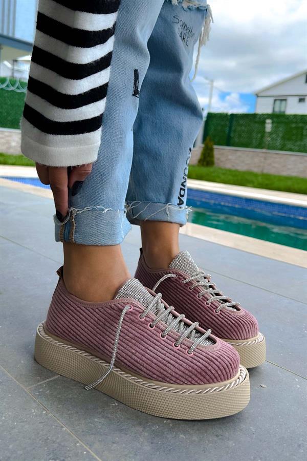 Velvety Pudra Kadife Sneakers