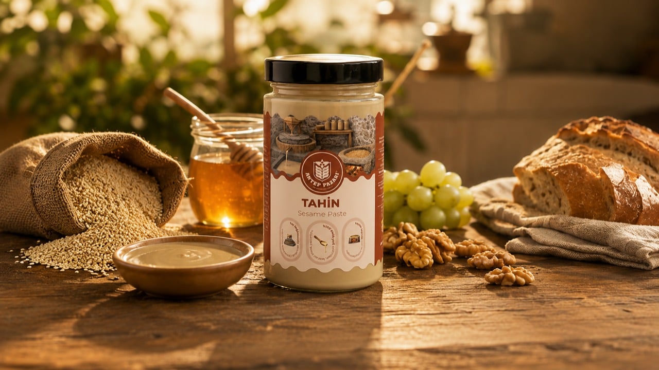 Antep Pazarı tahini, susam ve kahvaltılık sunum
